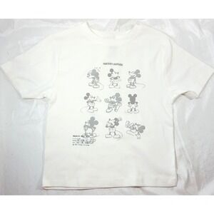 Disney Mickey Mouse Primark Juniors Puff Paint Cropped Tee - White - Small